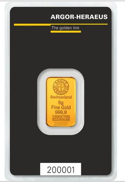 Золотий злиток (зливок) Argor Heraus 5 грам 999,9 проба 9271 фото