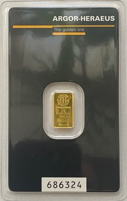 Золотий злиток (зливок) Argor Heraus 1 грам 999,9 проба 9317 фото